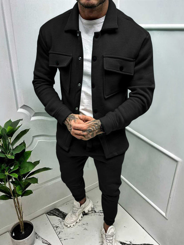 Men's long-sleeved single-breasted jacket two-piece set