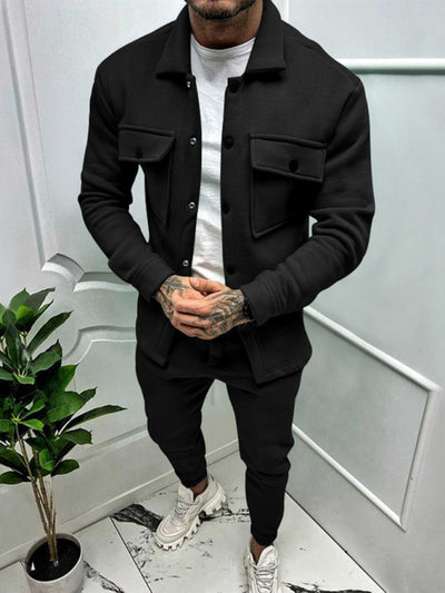Men's long-sleeved single-breasted jacket two-piece set