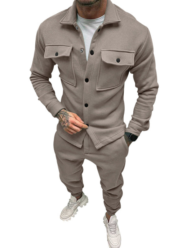 Men's long-sleeved single-breasted jacket two-piece set