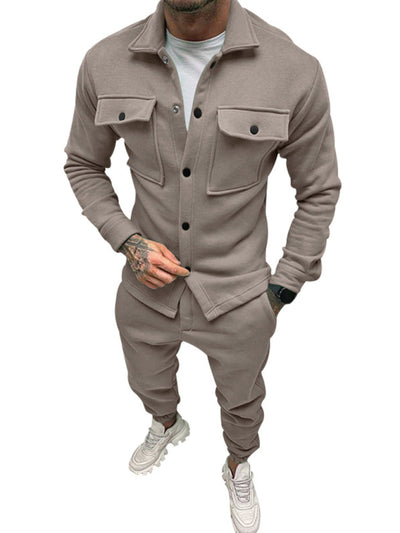 Men's long-sleeved single-breasted jacket two-piece set