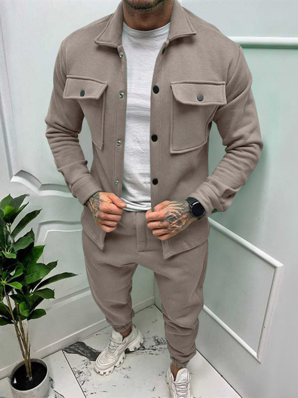 Men's long-sleeved single-breasted jacket two-piece set