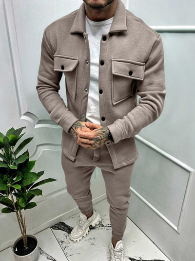 Men's long-sleeved single-breasted jacket two-piece set