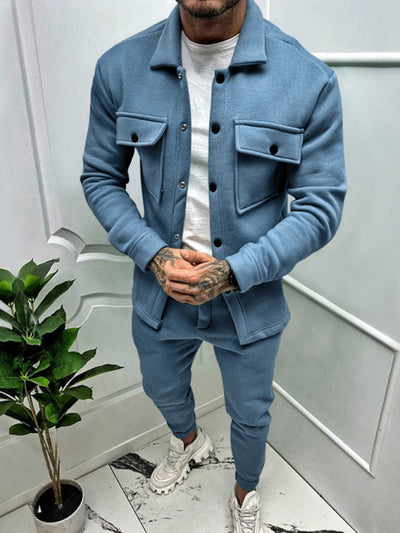 Men's long-sleeved single-breasted jacket two-piece set