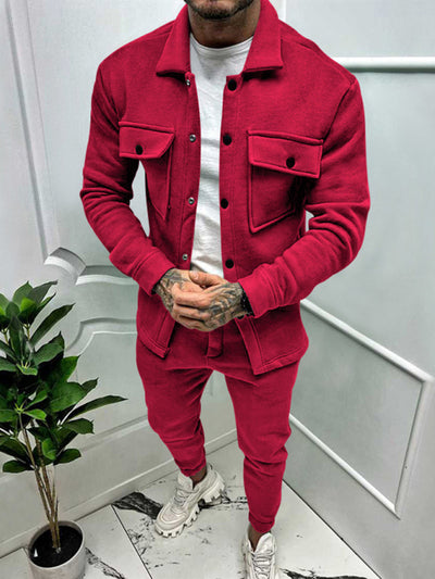 Men's long-sleeved single-breasted jacket two-piece set