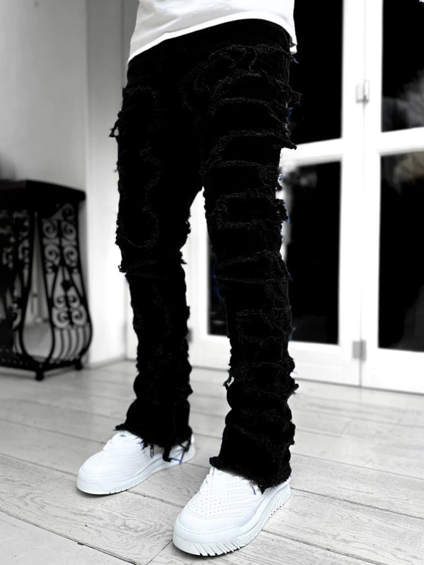 Men's new stretch patch denim straight Jeans