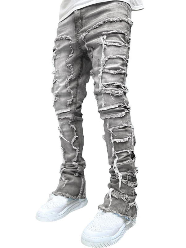 Men's new stretch patch denim straight Jeans