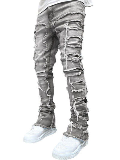 Men's new stretch patch denim straight Jeans