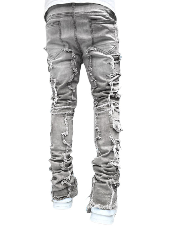 Men's new stretch patch denim straight Jeans