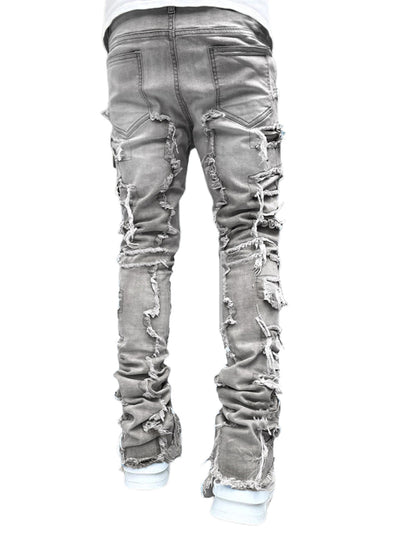 Men's new stretch patch denim straight Jeans