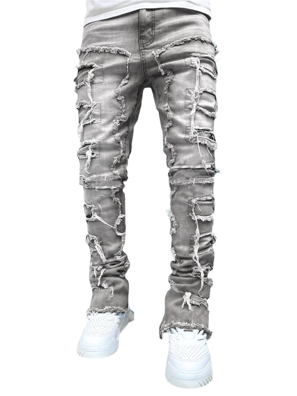 Men's new stretch patch denim straight Jeans
