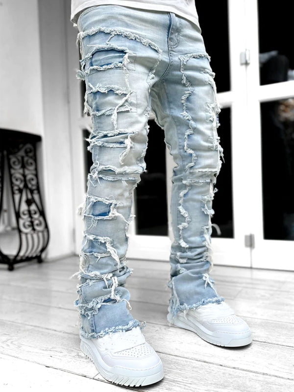 Men's new stretch patch denim straight Jeans