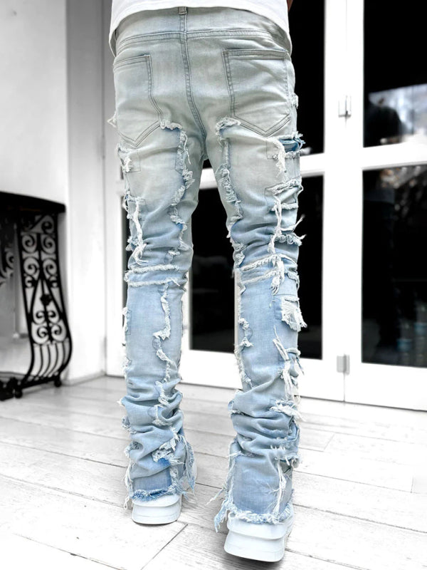 Men's new stretch patch denim straight Jeans