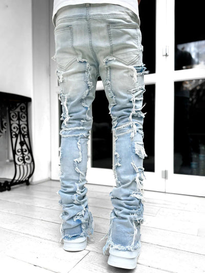 Men's new stretch patch denim straight Jeans