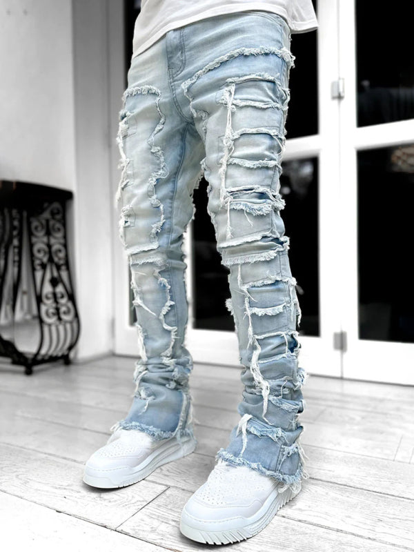 Men's new stretch patch denim straight Jeans
