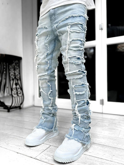 Men's new stretch patch denim straight Jeans