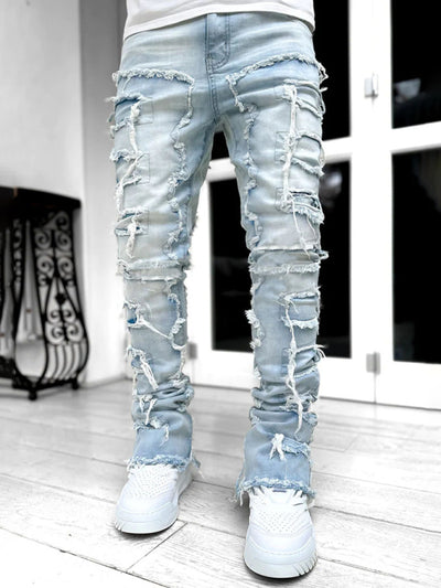 Men's new stretch patch denim straight Jeans