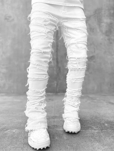 Men's new stretch patch denim straight Jeans