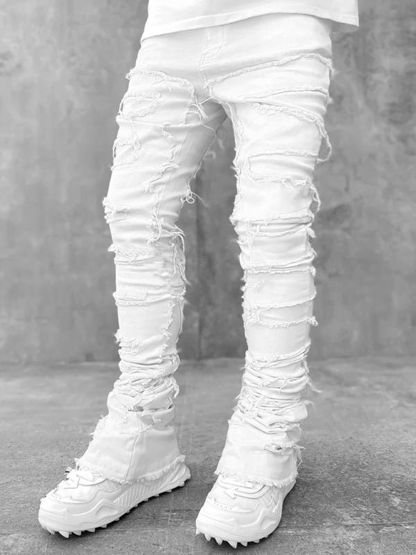 Men's new stretch patch denim straight Jeans