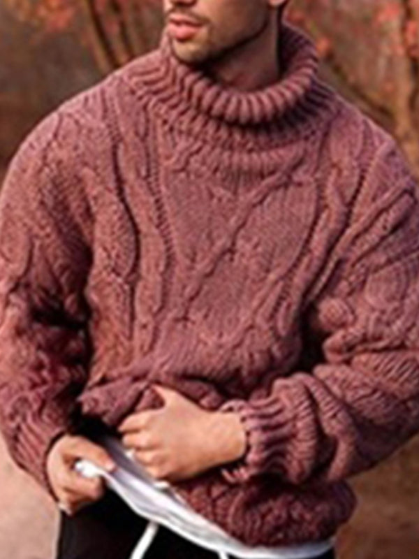 Men's Solid Casual Twist Turtleneck Sweater