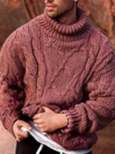 Men's Solid Casual Twist Turtleneck Sweater