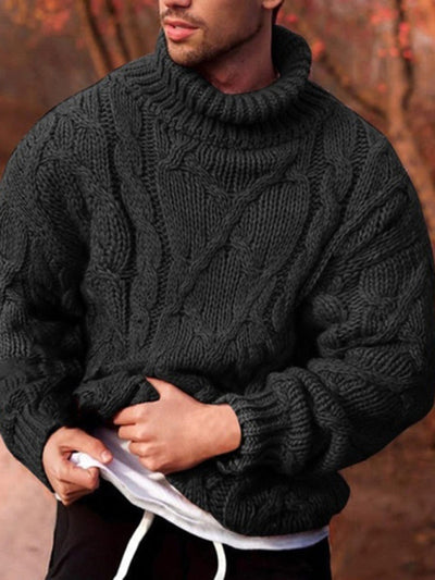 Men's Solid Casual Twist Turtleneck Sweater
