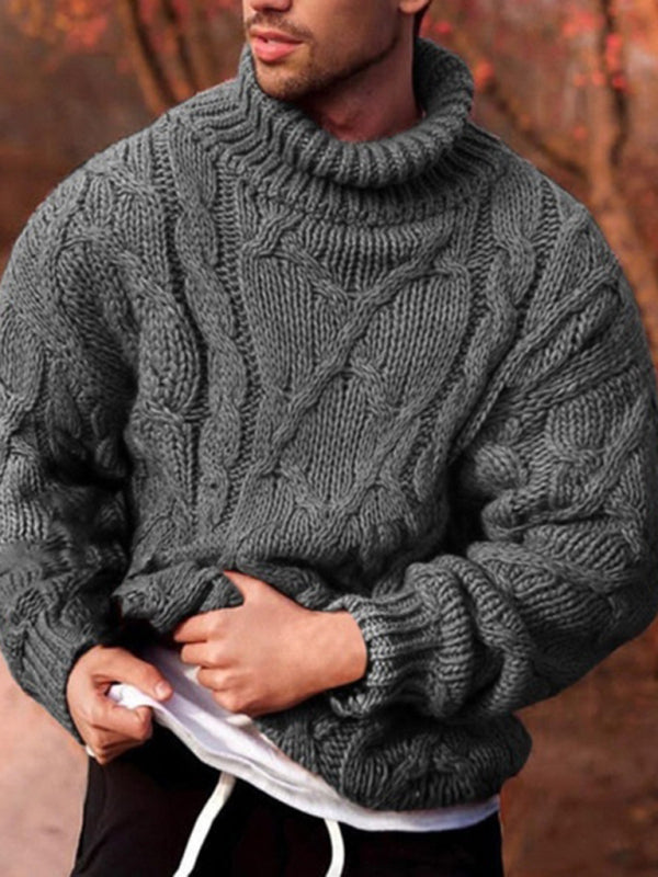 Men's Solid Casual Twist Turtleneck Sweater
