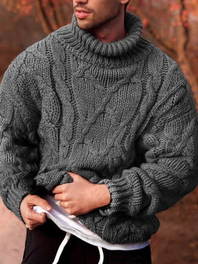 Men's Solid Casual Twist Turtleneck Sweater