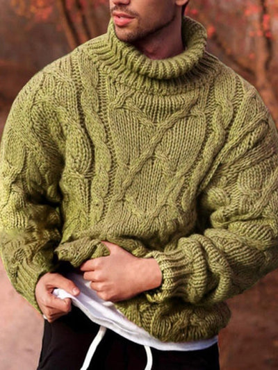 Men's Solid Casual Twist Turtleneck Sweater
