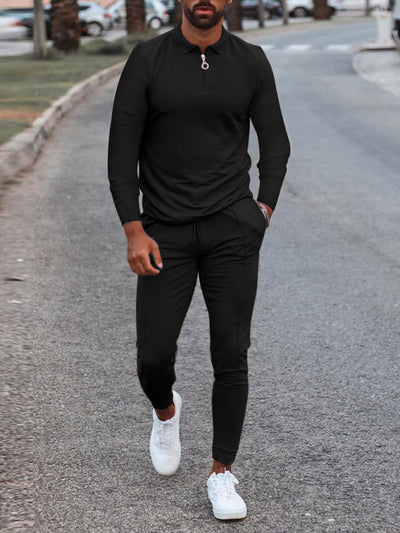Men's Lapel Long Sleeve Pants Set