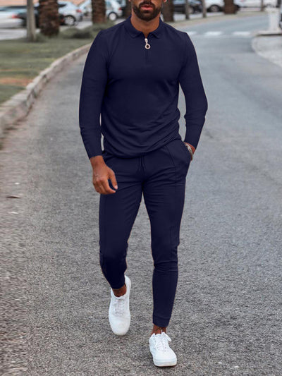 Men's Lapel Long Sleeve Pants Set