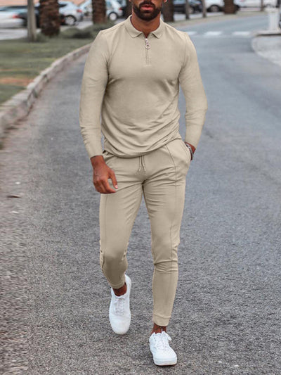 Men's Lapel Long Sleeve Pants Set