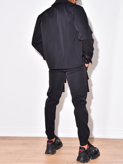Men's casual solid color lapel long-sleeved Set