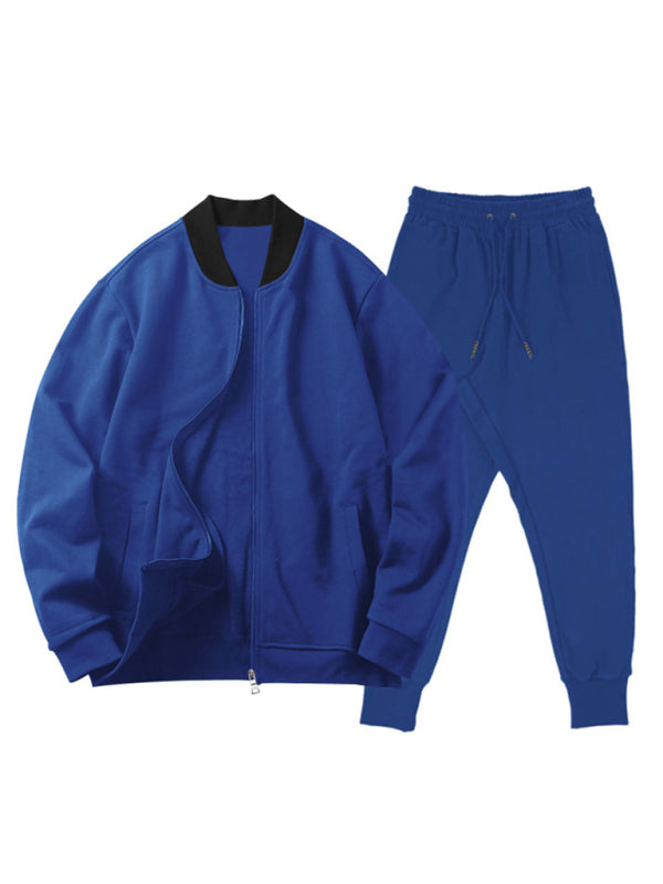 Men's casual solid color baseball collar jacket suit