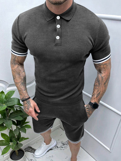 Men's lapel Polo Shirt short set