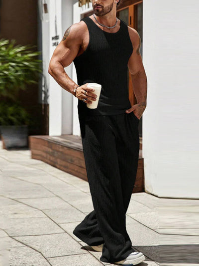 Sleeveless knitted vest and trousers two-piece solid color sports and leisure Set