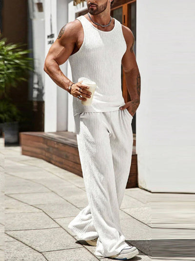 Sleeveless knitted vest and trousers two-piece solid color sports and leisure Set