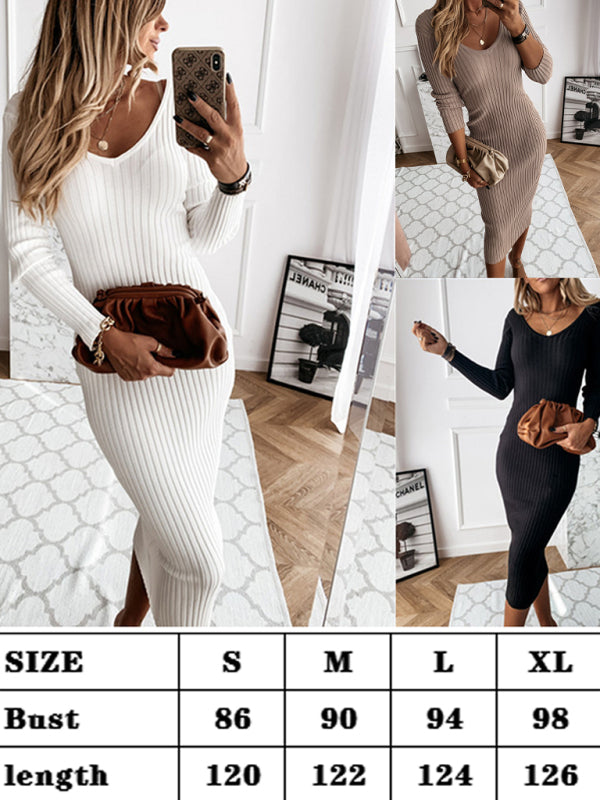 Solid Long Sleeve Sweater Dress
