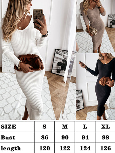 Solid Long Sleeve Sweater Dress