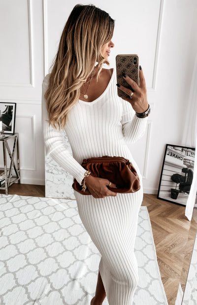 Solid Long Sleeve Sweater Dress