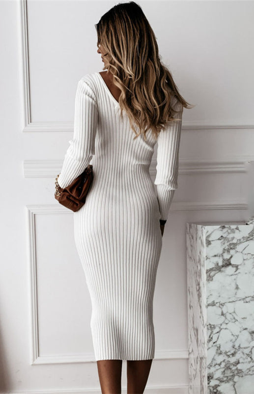 Solid Long Sleeve Sweater Dress