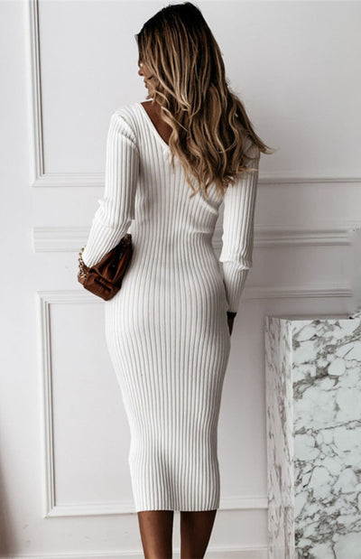 Solid Long Sleeve Sweater Dress
