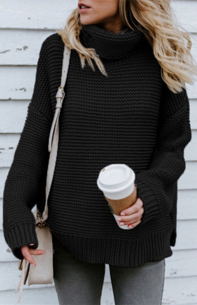 Woman Knit Long Sleeves High Neck Sweater