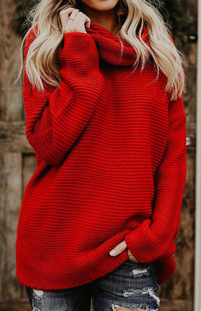Woman Knit Long Sleeves High Neck Sweater