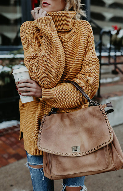 Woman Knit Long Sleeves High Neck Sweater