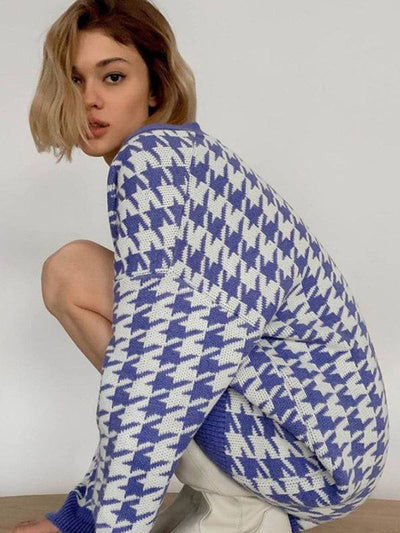 Women’s Knit Print Button Front Long Sleeve V Neck Cardigan