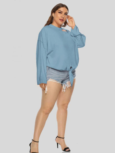 Shoulder Strap Hollow Bow Long Sleeve Slanted Shoulder T-Shirt