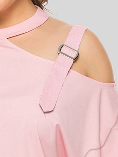Shoulder Strap Hollow Bow Long Sleeve Slanted Shoulder T-Shirt