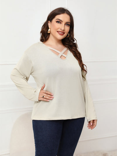 Women Plus Size Crisscross V-Neck Top