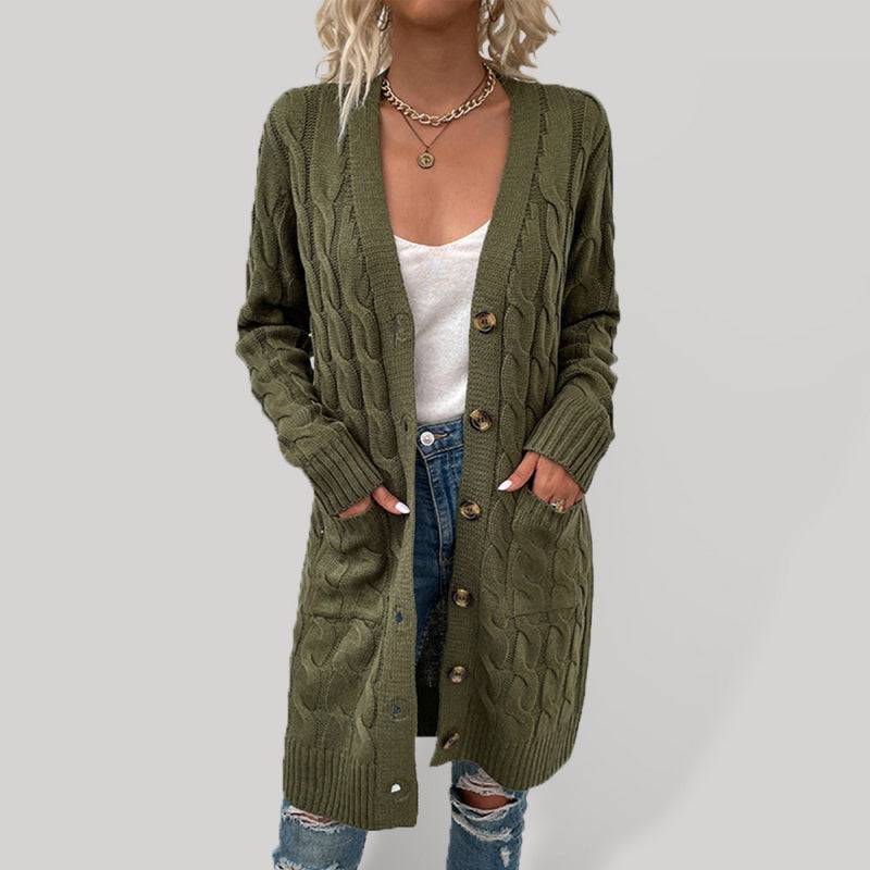 Women's Solid Color Cable Knit Cardigan Sweater