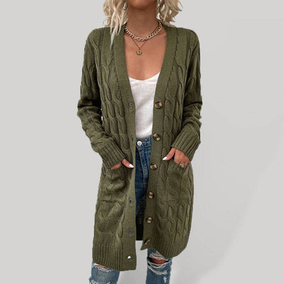 Women's Solid Color Cable Knit Cardigan Sweater